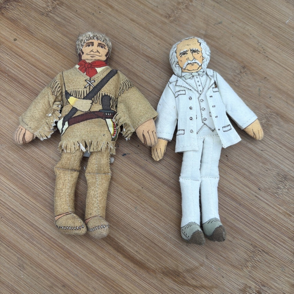 Vintage 1979 HALLMARK Famous Americans DAVY CROCKETT & Mark Twain Cloth Dolls